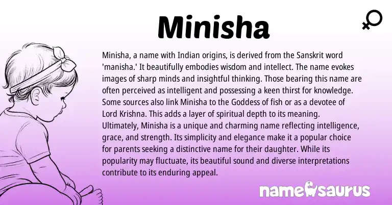 Infographic about Minisha name meaning, Minisha is a name from Sanskrit, Indian origin(s).