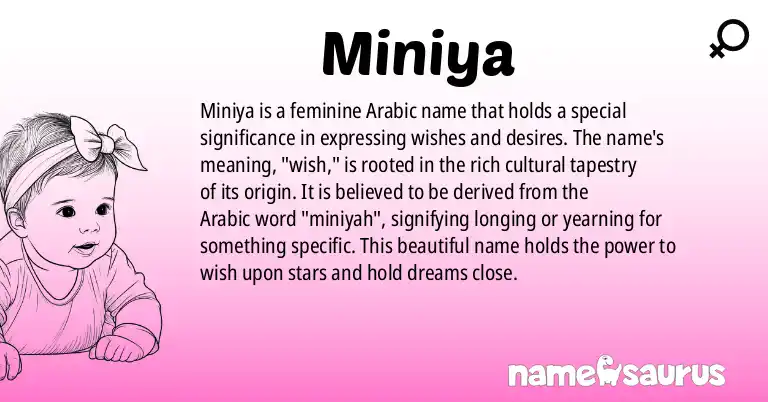 Infographic about Miniya name meaning, Miniya is a name from Arabic origin(s).