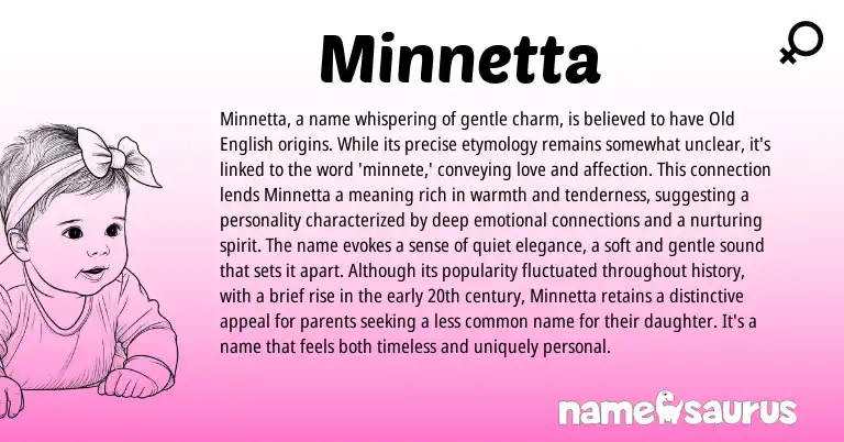Infographic about Minnetta name meaning, Minnetta is a name from English origin(s).