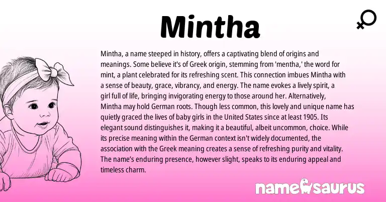 Infographic about Mintha name meaning, Mintha is a name from Greek origin(s).