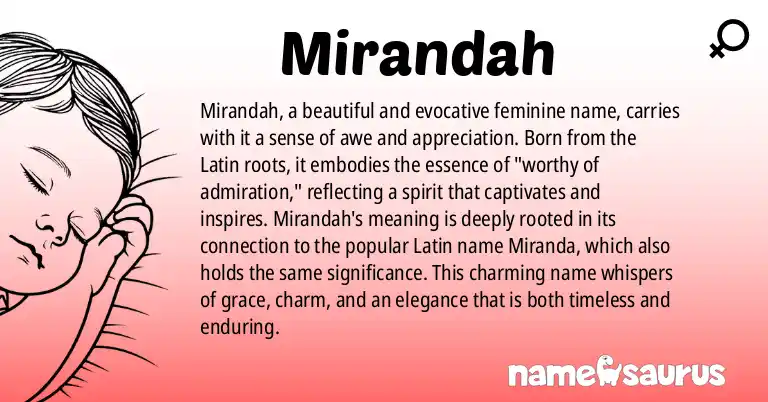 Infographic about Mirandah name meaning, Mirandah is a name from Latin origin(s).