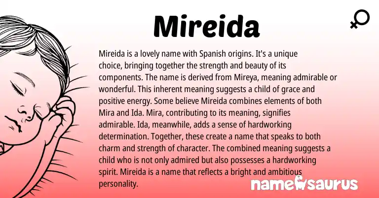 Infographic about Mireida name meaning, Mireida is a name from Spanish origin(s).
