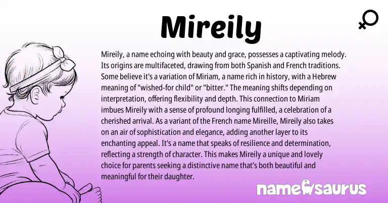 Infographic about Mireily name meaning, Mireily is a name from Spanish origin(s).