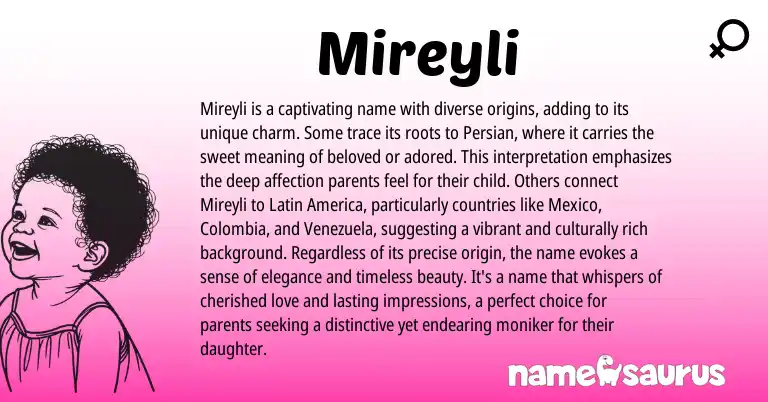 Infographic about Mireyli name meaning, Mireyli is a name from Persian origin(s).