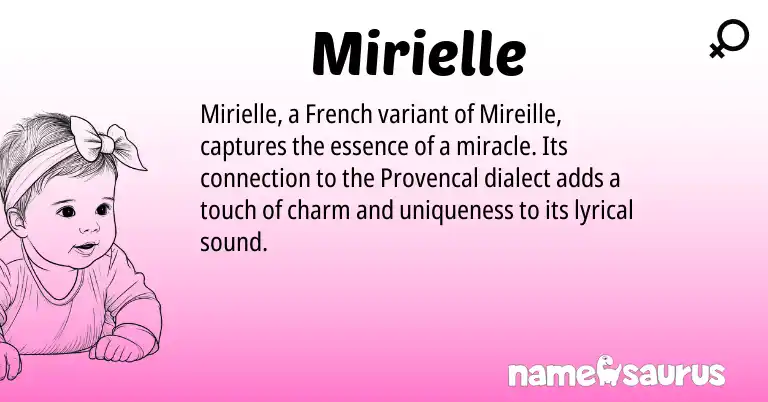 Infographic about Mirielle name meaning, Mirielle is a name from French origin(s).