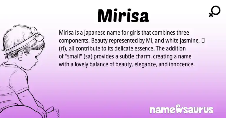 Infographic about Mirisa name meaning, Mirisa is a name from Japanese origin(s).