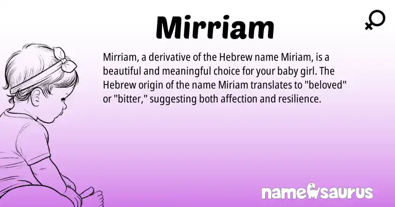 Infographic about Mirriam name meaning, Mirriam is a name from Hebrew origin(s).