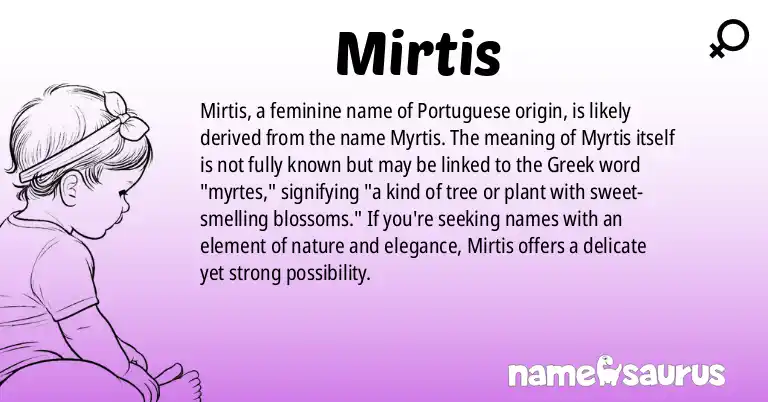 Infographic about Mirtis name meaning, Mirtis is a name from Portuguese origin(s).