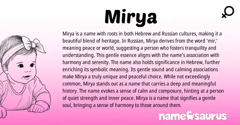 Infographic about Mirya name meaning, Mirya is a name from Hebrew, Russian origin(s).