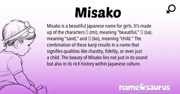 Infographic about Misako name meaning, Misako is a name from Japanese origin(s).