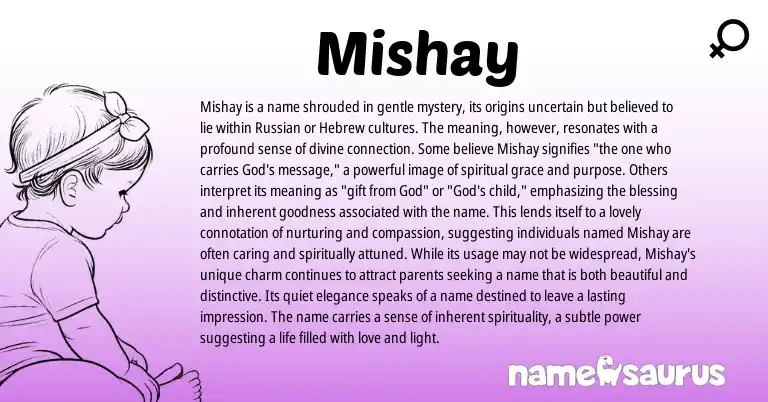 Infographic about Mishay name meaning, Mishay is a name from Russian origin(s).