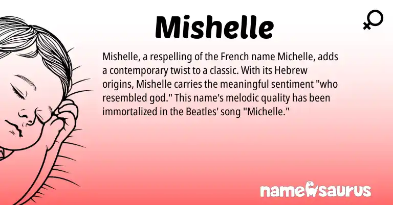 Infographic about Mishelle name meaning, Mishelle is a name from French, Hebrew origin(s).