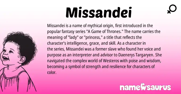 Infographic about Missandei name meaning, Missandei is a name from N/A origin(s).