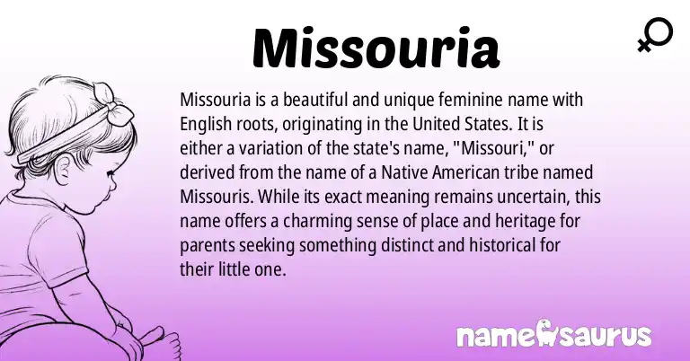 Infographic about Missouria name meaning, Missouria is a name from English (American) origin(s).