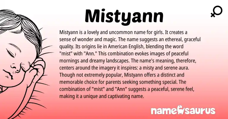 Infographic about Mistyann name meaning, Mistyann is a name from English origin(s).