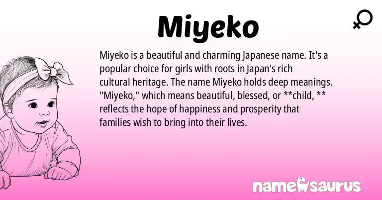 Infographic about Miyeko name meaning, Miyeko is a name from Japanese origin(s).