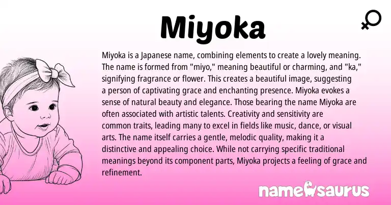 Infographic about Miyoka name meaning, Miyoka is a name from Japanese origin(s).