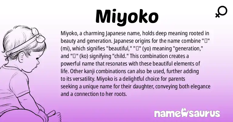 Infographic about Miyoko name meaning, Miyoko is a name from Japanese origin(s).
