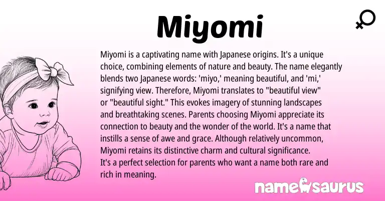 Infographic about Miyomi name meaning, Miyomi is a name from Japanese origin(s).