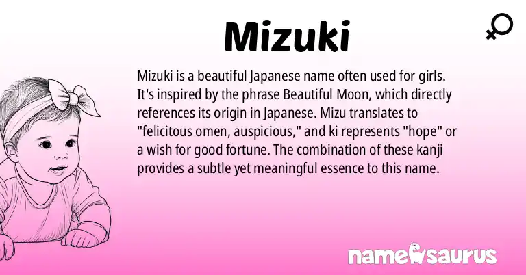 Infographic about Mizuki name meaning, Mizuki is a name from Japanese origin(s).