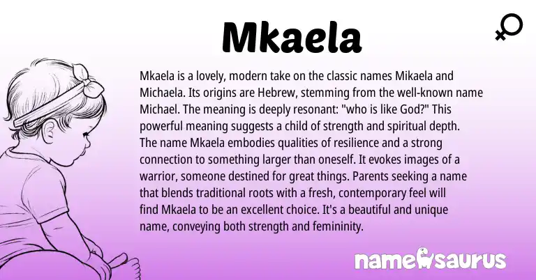 Infographic about Mkaela name meaning, Mkaela is a name from Hebrew origin(s).