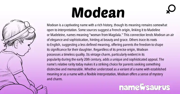 Infographic about Modean name meaning, Modean is a name from French origin(s).