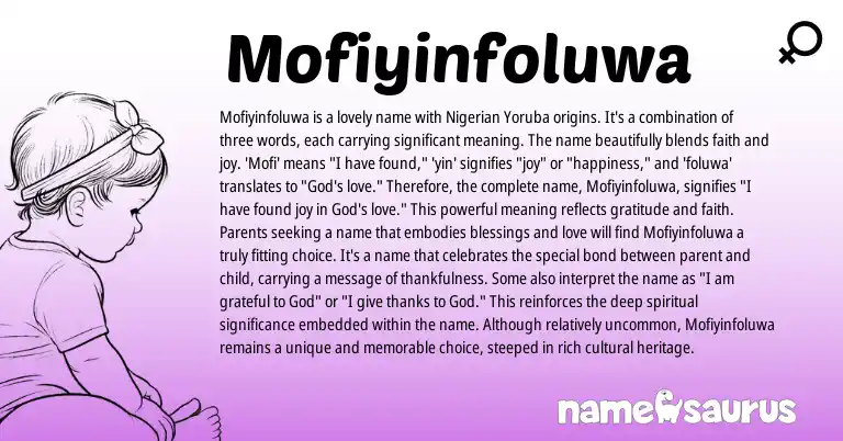 Infographic about Mofiyinfoluwa name meaning, Mofiyinfoluwa is a name from Yoruba, Nigerian origin(s).