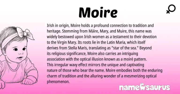 Infographic about Moire name meaning, Moire is a name from Irish, Latin origin(s).