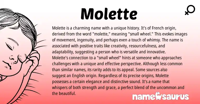 Infographic about Molette name meaning, Molette is a name from French origin(s).