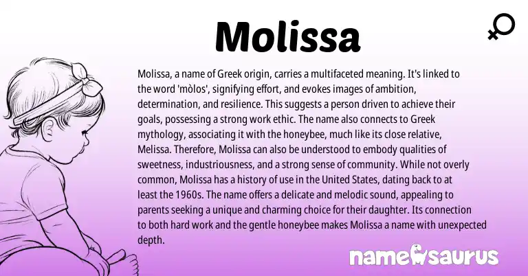 Infographic about Molissa name meaning, Molissa is a name from Greek origin(s).