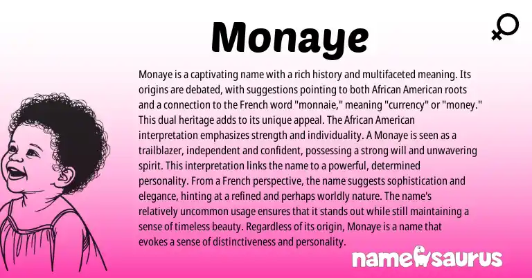 Infographic about Monaye name meaning, Monaye is a name from American, African origin(s).
