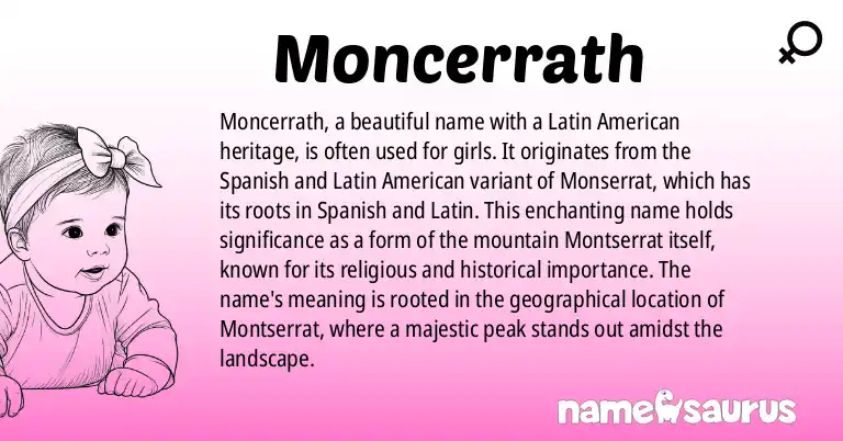 Infographic about Moncerrath name meaning, Moncerrath is a name from Spanish (Latin American) origin(s).