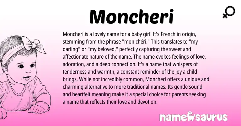 Infographic about Moncheri name meaning, Moncheri is a name from French origin(s).