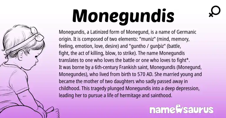 Infographic about Monegundis name meaning, Monegundis is a name from Germanic, Frankish origin(s).