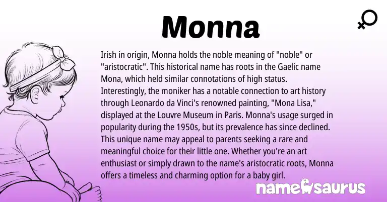 Infographic about Monna name meaning, Monna is a name from Irish, Gaelic origin(s).
