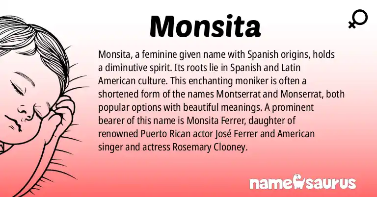 Infographic about Monsita name meaning, Monsita is a name from Spanish (Latin American) origin(s).