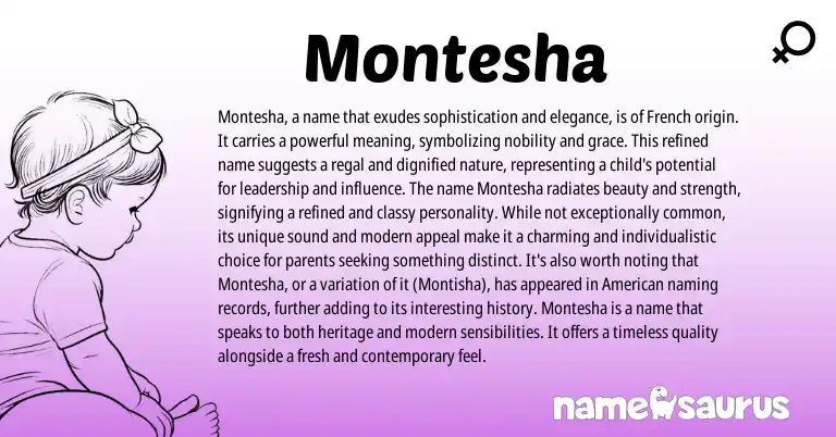 Infographic about Montesha name meaning, Montesha is a name from French origin(s).