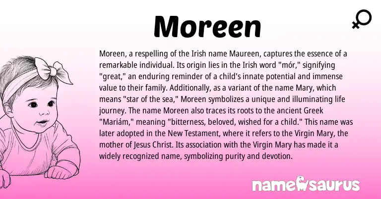 Infographic about Moreen name meaning, Moreen is a name from Irish, Greek origin(s).