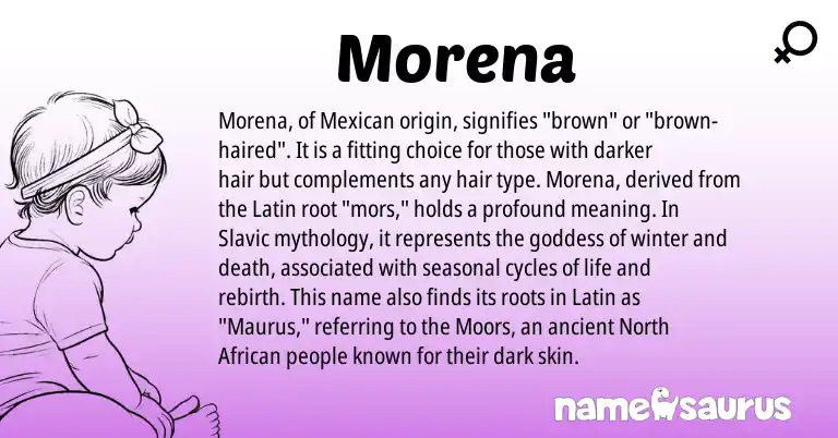 Infographic about Morena name meaning, Morena is a name from North African, Slavic, Mexican, Latin origin(s).