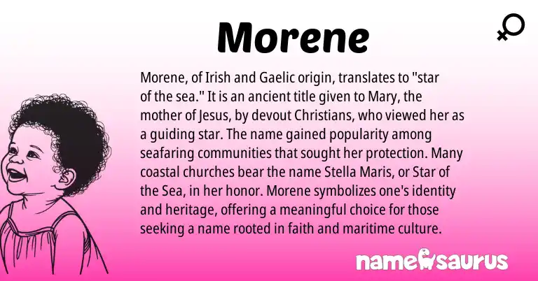 Infographic about Morene name meaning, Morene is a name from Irish, Gaelic origin(s).