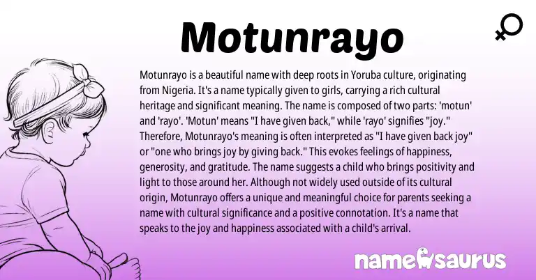 Infographic about Motunrayo name meaning, Motunrayo is a name from Yoruba origin(s).