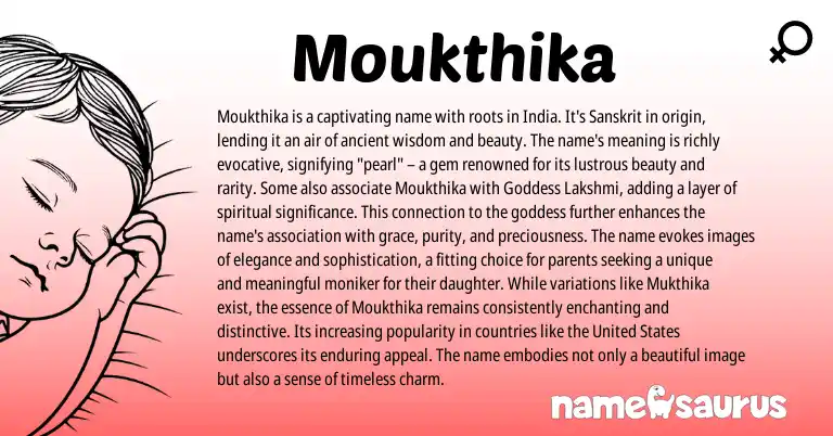 Infographic about Moukthika name meaning, Moukthika is a name from Bengali, Indian origin(s).