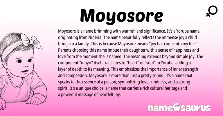 Infographic about Moyosore name meaning, Moyosore is a name from Yoruba origin(s).
