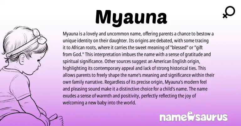 Infographic about Myauna name meaning, Myauna is a name from African origin(s).