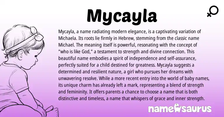 Infographic about Mycayla name meaning, Mycayla is a name from Hebrew origin(s).