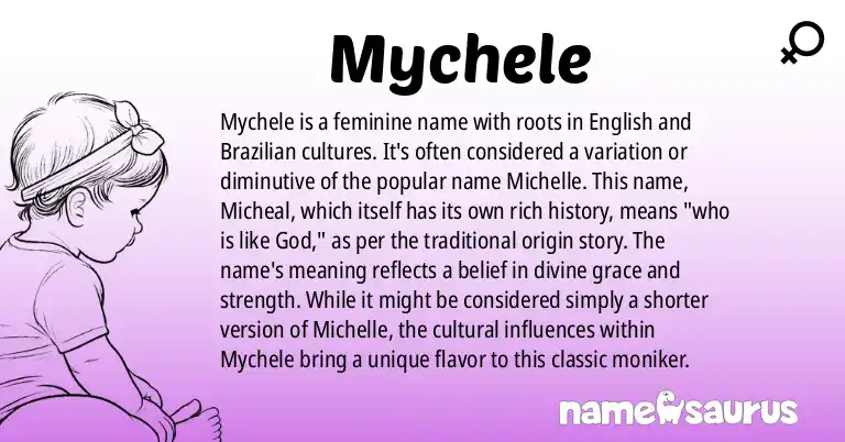 Infographic about Mychele name meaning, Mychele is a name from English (American), Brazilian origin(s).