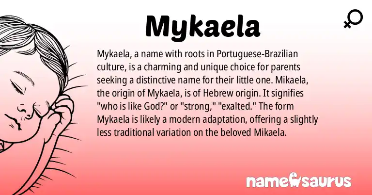 Infographic about Mykaela name meaning, Mykaela is a name from Portuguese (Brazilian) origin(s).
