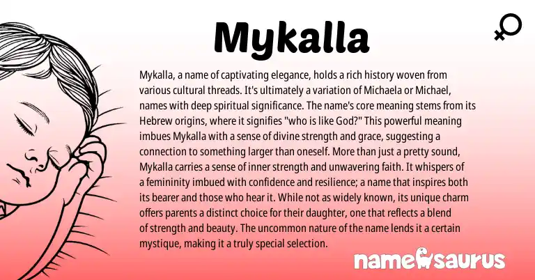 Infographic about Mykalla name meaning, Mykalla is a name from Hebrew origin(s).