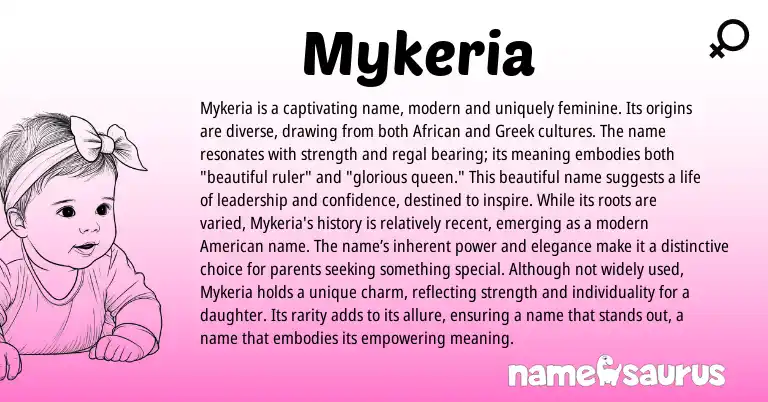 Infographic about Mykeria name meaning, Mykeria is a name from Greek, African origin(s).