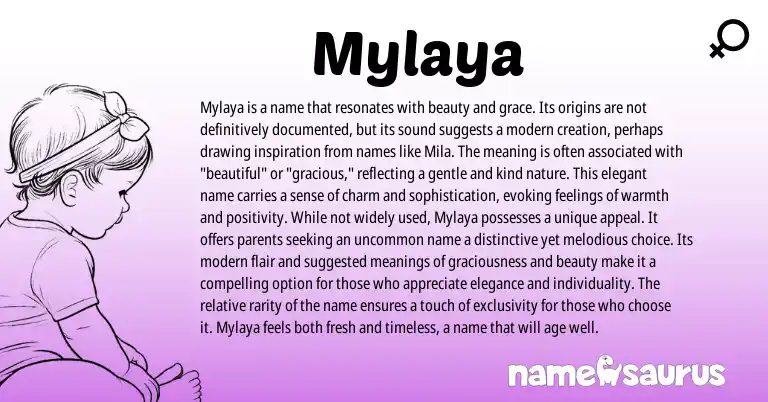 Infographic about Mylaya name meaning, Mylaya is a name from Greek origin(s).